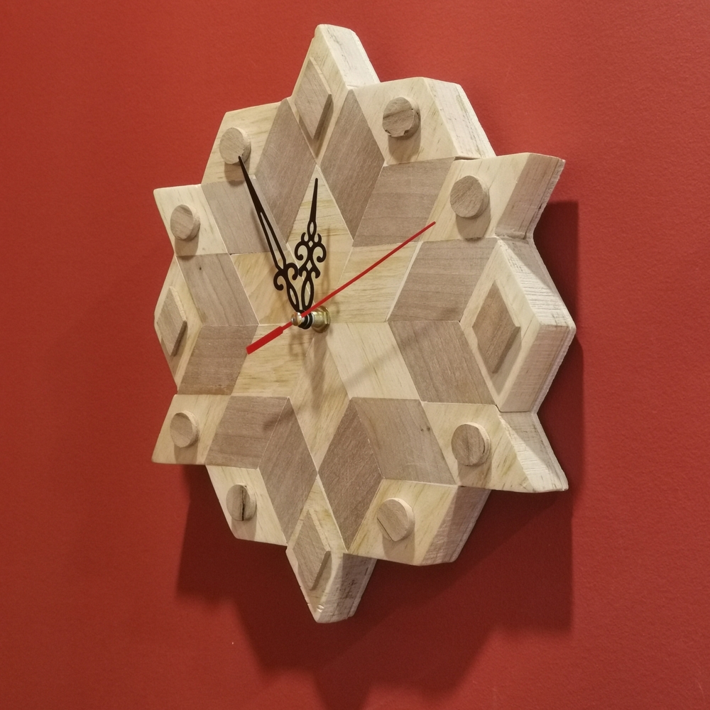 Geometric Wooden Mosaic Wall Clock - Picture 3 of 11